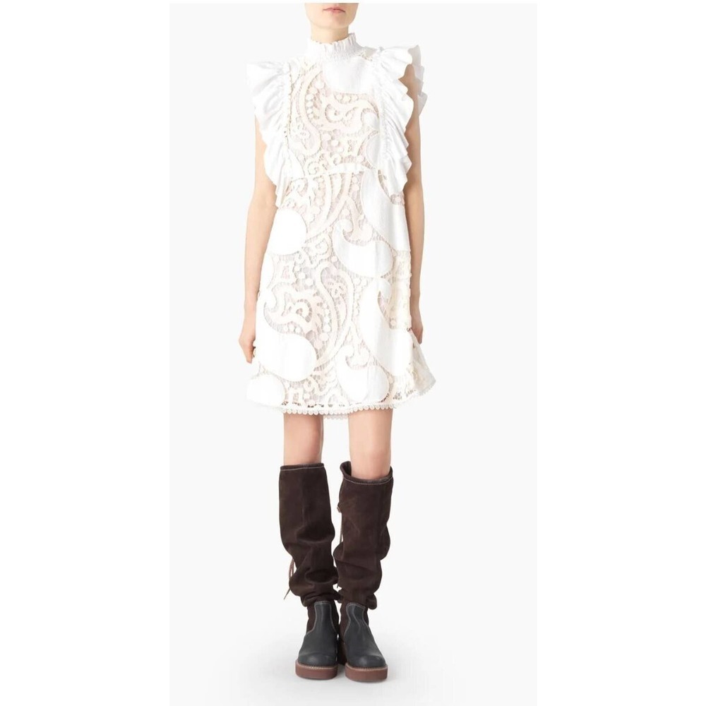 See by Chloe White Ruffle Smocked Lace Dress Paisley Ruffle US size 8 EU size 44 - Picture 4 of 11